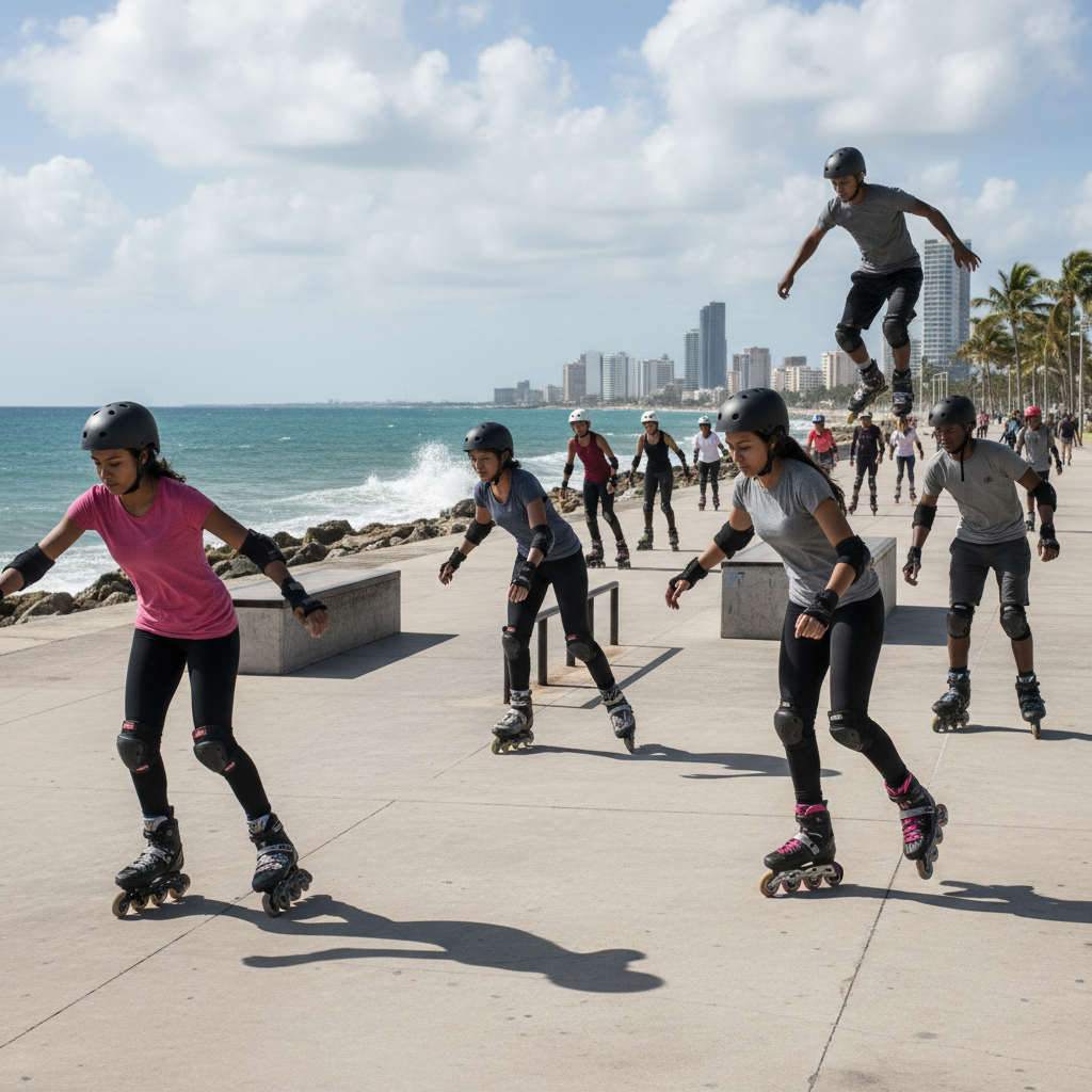 Patinadores celebran el Malecón Deportivo recién inaugurado